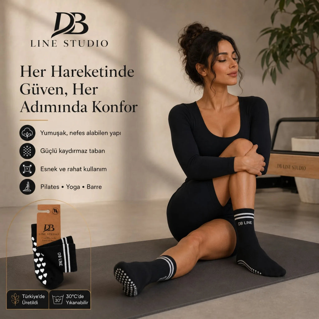 DB LINE Kaydırmaz Yoga Pilates Çorabı 8'li | Pamuklu Silikon Taban, Barre Stüdyo Spor