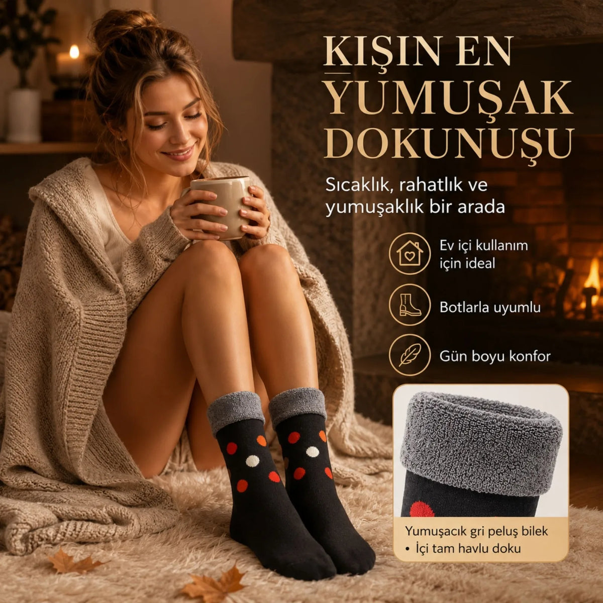 6’lı Kadın Kışlık Havlu Çorap Sıcak Tutan Karışık Desenli Yumuşak Çoklu Çorap Seti