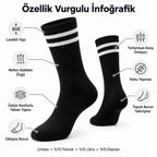 Unisex Siyah Çorap Beyaz Çizgili 9'lu Set Uzun Soket Günlük Spor Kolej Stil Rahat Kadın Erkek Çorabı