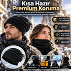 Unisex Premium Polar Bere Boyunluk 2'si 1 Arada Sıcak Tutan Rüzgar Korumalı Outdoor Kışlık Siyah Şık