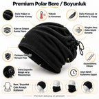 Unisex Premium Polar Bere Boyunluk 2 Adet Set 2'si 1 Arada Sıcak Tutan Rüzgar Korumalı Outdoor Siyah
