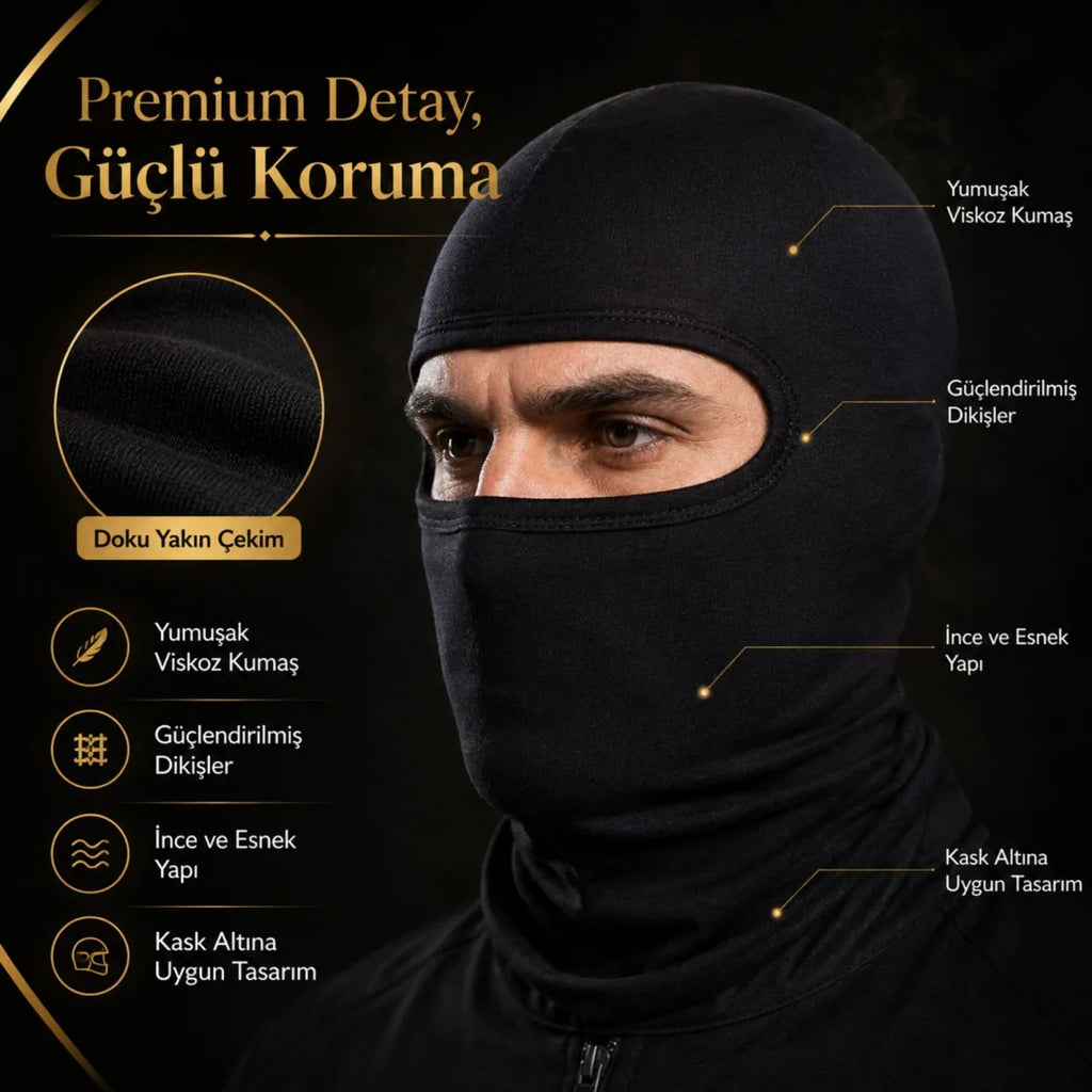 Unisex Siyah Balaklava Tek Beden | Viskoz Kask İçi Motosiklet Outdoor Maske