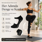 Kadın Siyah Kaymaz Yoga Pilates Çorabı 3'lü | Silikon Taban, Bilek Bantlı, Ev Spor Umre