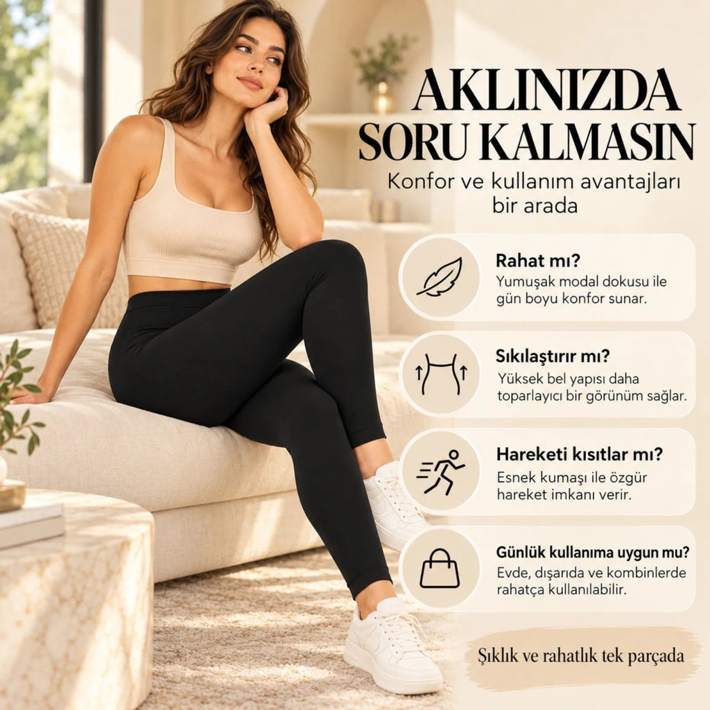 Kadın Toparlayıcı Siyah Modal 3'lü Tayt Yüksek Bel Esnek Rahat Günlük Spor Vücut Şekillendirici Tayt