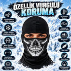 Unisex Kurukafa Desenli Balaklava Kışlık Tam Yüz Maske Nefes Alan Esnek Kask Altı Boyunluk Siyah Set