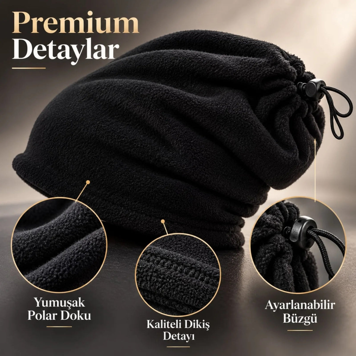 Unisex Polar Bere Boyunluk 2 Adet Seti 2'si 1 Arada Büzgülü Sıcak Tutan Kışlık Siyah Günlük Konforlu