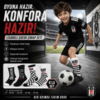 Beşiktaş Lisanslı Çocuk Çorabı 4’lü Set – Siyah Beyaz BJK Taraftar Spor Çorabı, 19-34 Numara