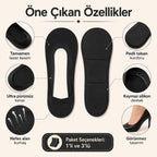 Kadın Pedli Lazer Kesim Görünmez Babet Çorabı 1’li ve 3’lü Paket – Kaymaz Silikonlu Siyah ve Bej