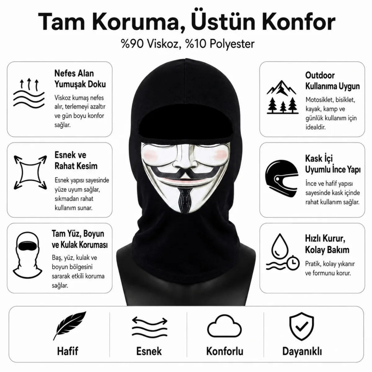 Unisex  Baskılı Balaklava 1 Adet Tek Beden Viskoz Kask İçi Motosiklet Maskesi