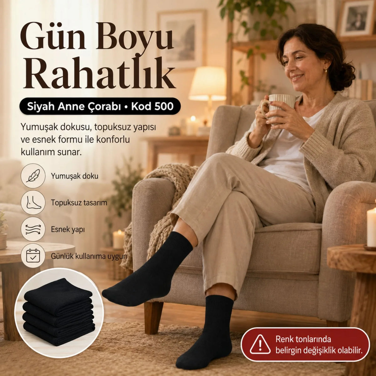 Kadın 40 Denye 6'lı İnce Anne Çorabı Dizaltı Topuksuz Esnek Günlük Kullanım Çorabı Ten Siyah Bronz Vizon