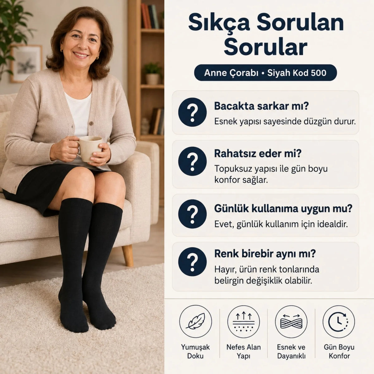 Kadın 70 Denye Kalın Anne Çorabı 12'li | Dizaltı Topuksuz Esnek, Ten Siyah Bronz Vizon