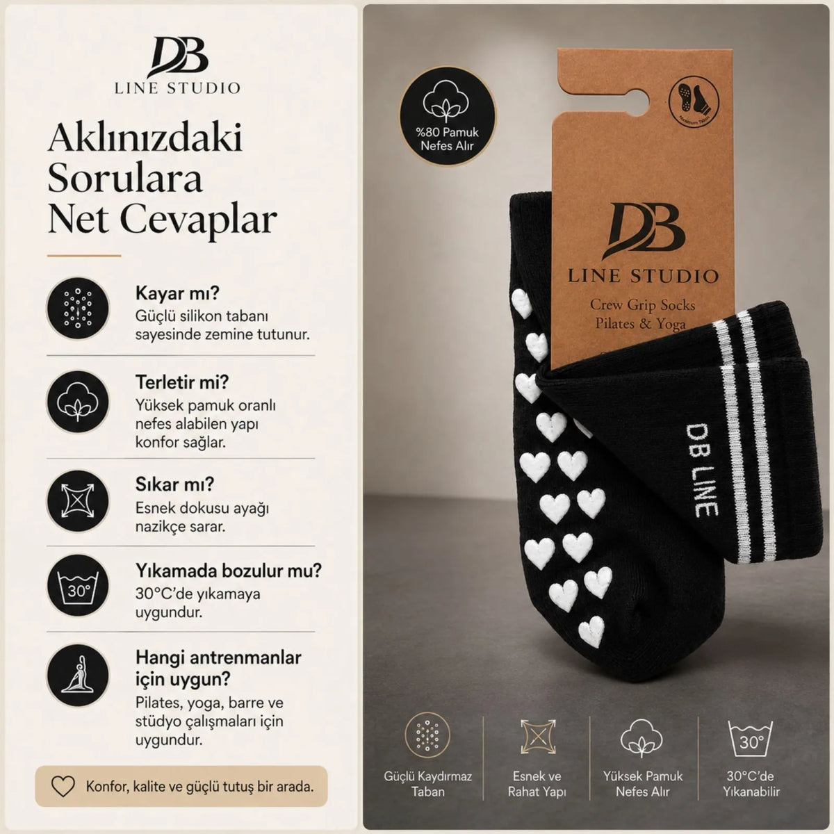 DB LINE Kaydırmaz Yoga Pilates Çorabı 4'lü | Pamuklu Silikon Taban, Barre Stüdyo Spor