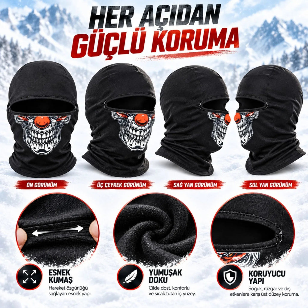 Unisex Şık Palyaço Desenli Balaklava Kışlık Tam Yüz Maske Termal Nefes Alan Esnek Kask Altı Boyunluk