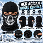 Unisex Kurukafa Desenli Balaklava Kışlık Tam Yüz Maske Nefes Alan Esnek Kask Altı Boyunluk Siyah Set