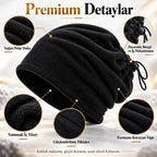 Unisex Premium Polar Bere Boyunluk 2 Adet Set 2'si 1 Arada Sıcak Tutan Rüzgar Korumalı Outdoor Siyah