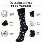 Kadın Müzik Notalı Soket Çorap 36-40 | Pamuklu Dikişsiz Burun Siyah Beyaz Uzun Konç
