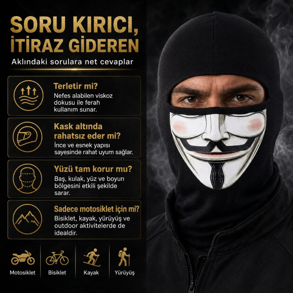 Unisex  Baskılı Balaklava 1 Adet Tek Beden Viskoz Kask İçi Motosiklet Maskesi