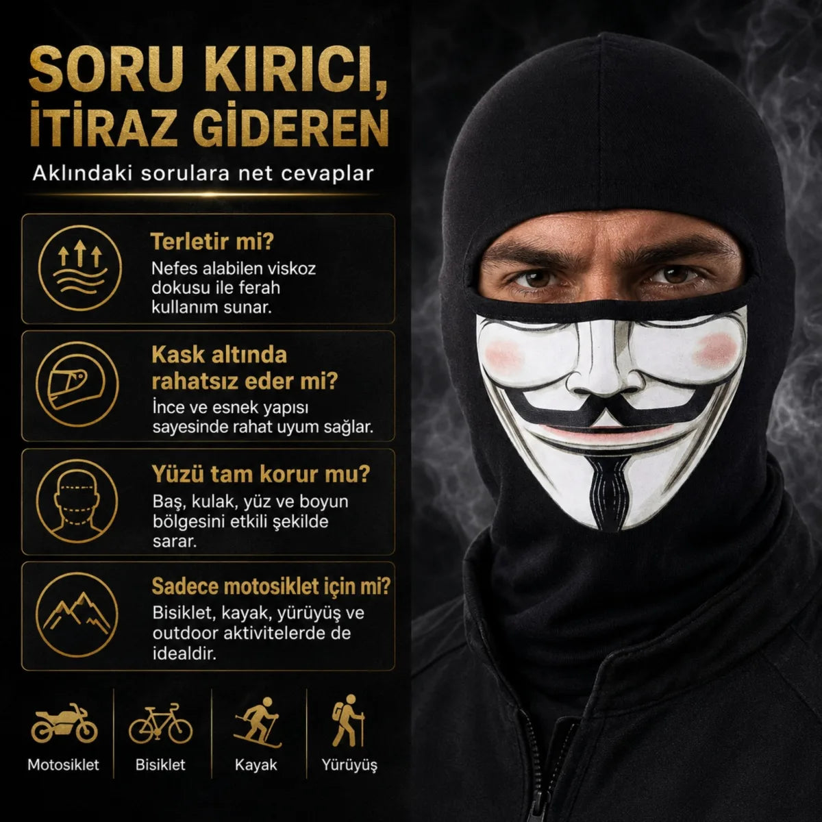 Unisex  Baskılı Balaklava 1 Adet Tek Beden Viskoz Kask İçi Motosiklet Maskesi