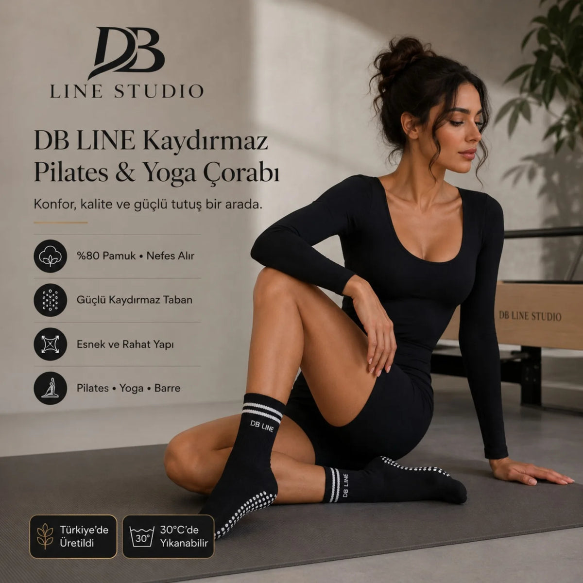 DB LINE Kaydırmaz Yoga Pilates Çorabı 4'lü | Pamuklu Silikon Taban, Barre Stüdyo Spor