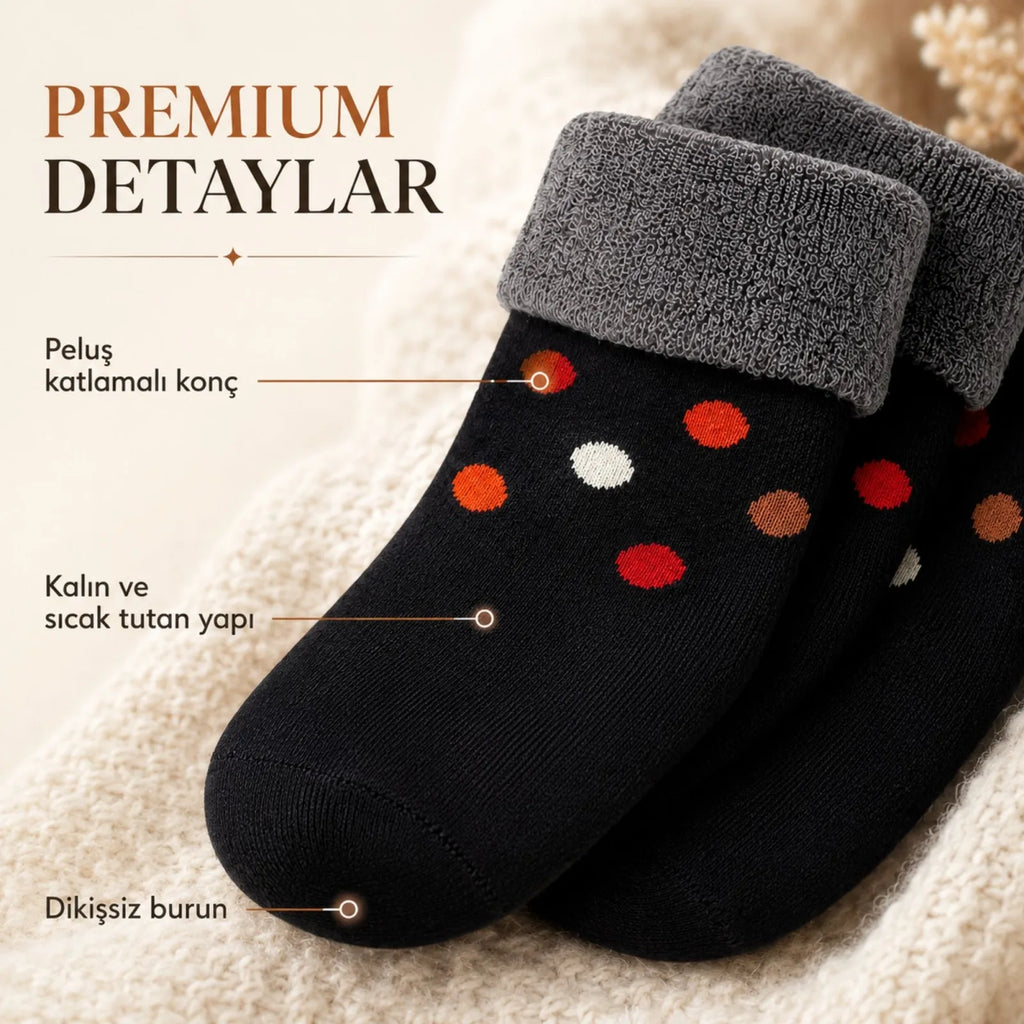 6’lı Kadın Kışlık Havlu Çorap Sıcak Tutan Karışık Desenli Yumuşak Çoklu Çorap Seti