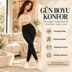 Kadın Toparlayıcı Siyah Modal 3'lü Tayt Yüksek Bel Esnek Rahat Günlük Spor Vücut Şekillendirici Tayt