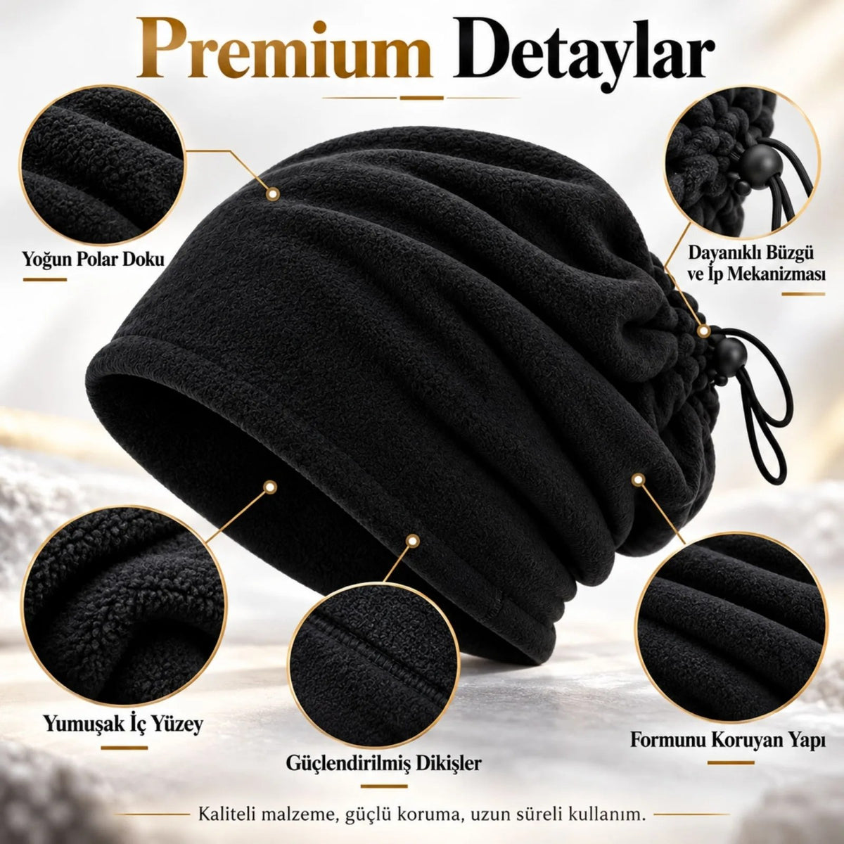 Unisex Premium Polar Bere Boyunluk 2'si 1 Arada Sıcak Tutan Rüzgar Korumalı Outdoor Kışlık Siyah Şık