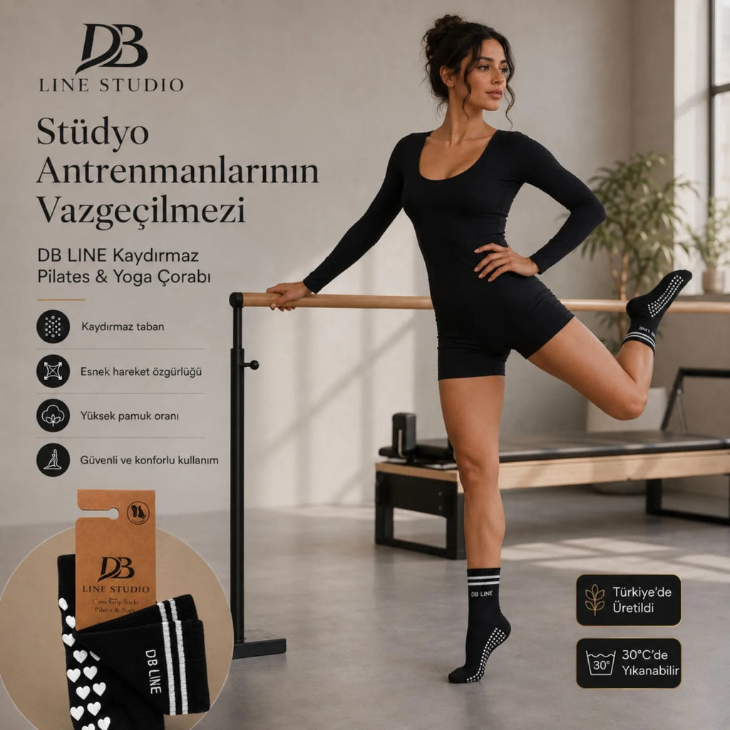 DB LINE Kaydırmaz Yoga Pilates Çorabı 8'li | Pamuklu Silikon Taban, Barre Stüdyo Spor