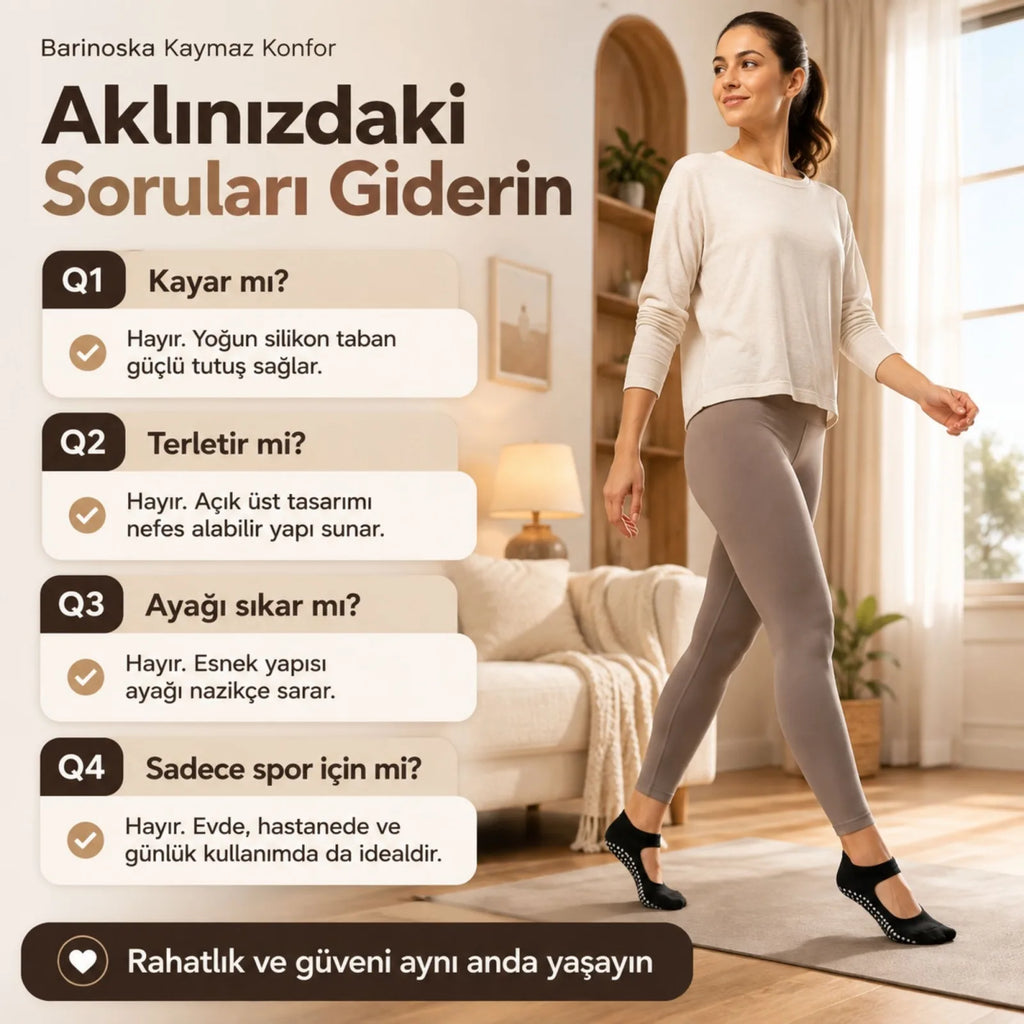 Kadın Siyah Kaymaz Yoga Pilates Çorabı 6'lı | Silikon Taban, Bilek Bantlı, Ev Spor Umre