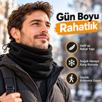 Unisex Polar Bere Boyunluk 2'si 1 Arada Ayarlanabilir Büzgülü Sıcak Tutan Kışlık Siyah Günlük Konfor