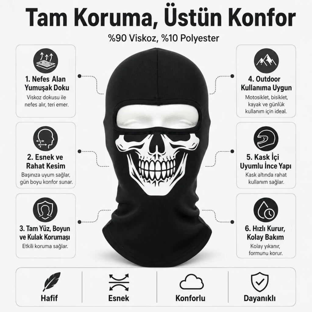 Unisex Kuru Kafa Baskılı Balaklava 1 Adet Tek Beden Viskoz Kask İçi Motosiklet Maskesi