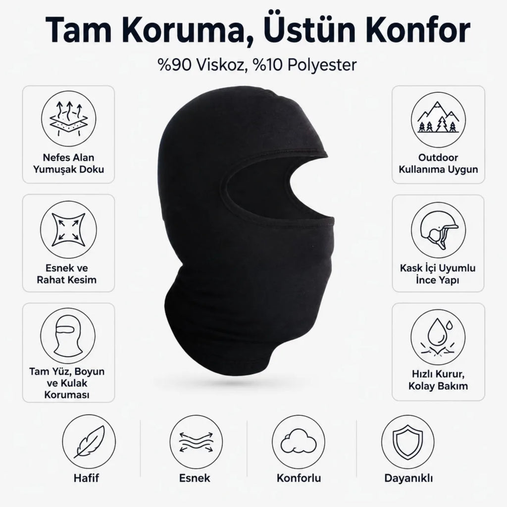 Unisex Siyah Balaklava Tek Beden | Viskoz Kask İçi Motosiklet Outdoor Maske