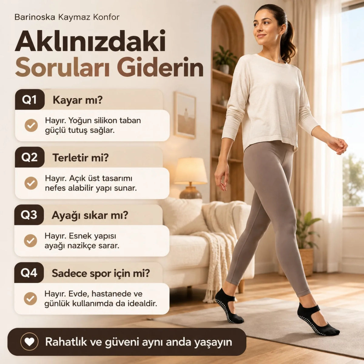 Kadın Siyah Kaymaz Yoga Pilates Çorabı 3'lü | Silikon Taban, Bilek Bantlı, Ev Spor Umre