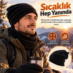 Unisex Polar Bere Boyunluk 2'si 1 Arada Ayarlanabilir Büzgülü Sıcak Tutan Kışlık Siyah Günlük Konfor