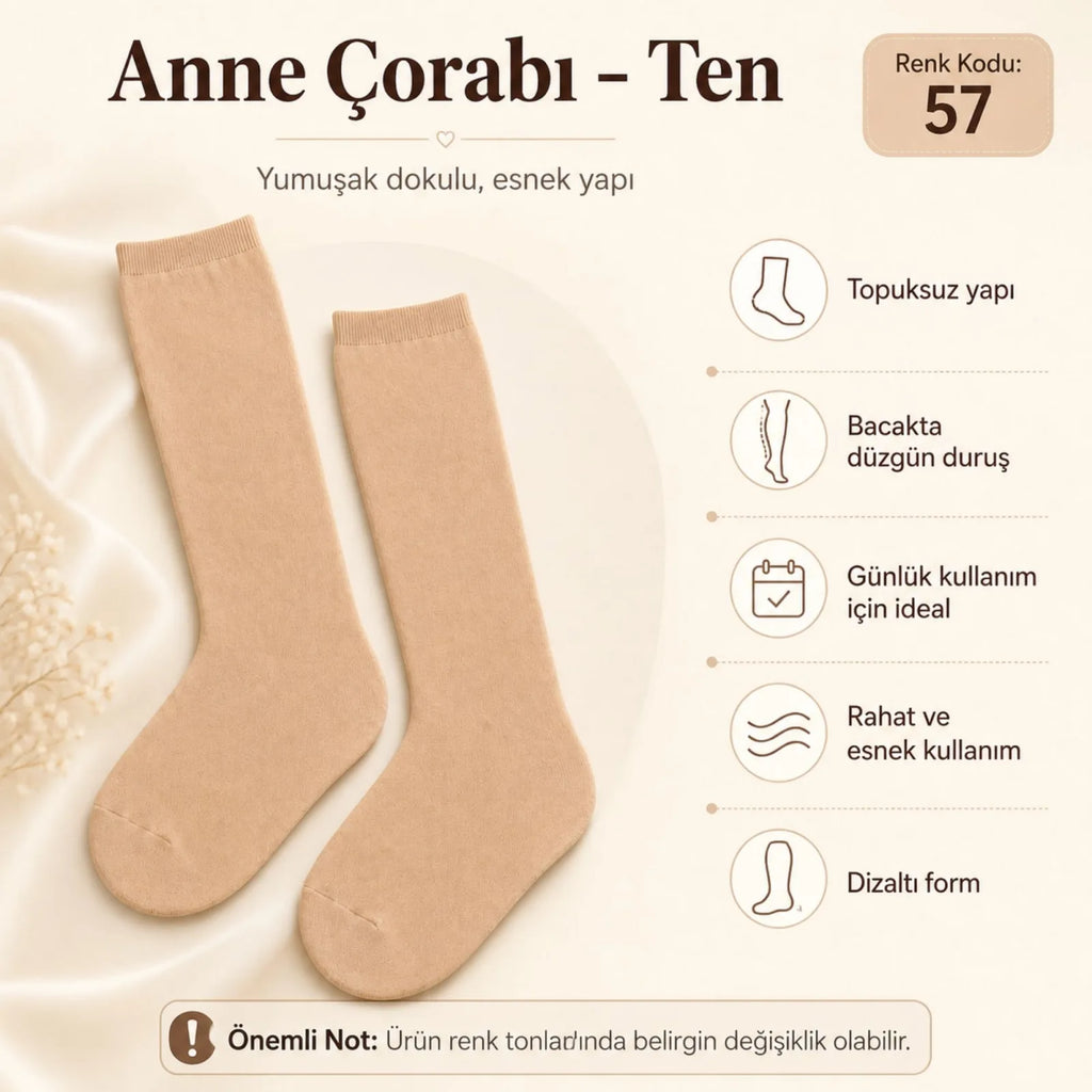 Kadın 40 Denye İnce Anne Çorabı 6'lı | Dizaltı Topuksuz Esnek, Ten Siyah Bronz Vizon