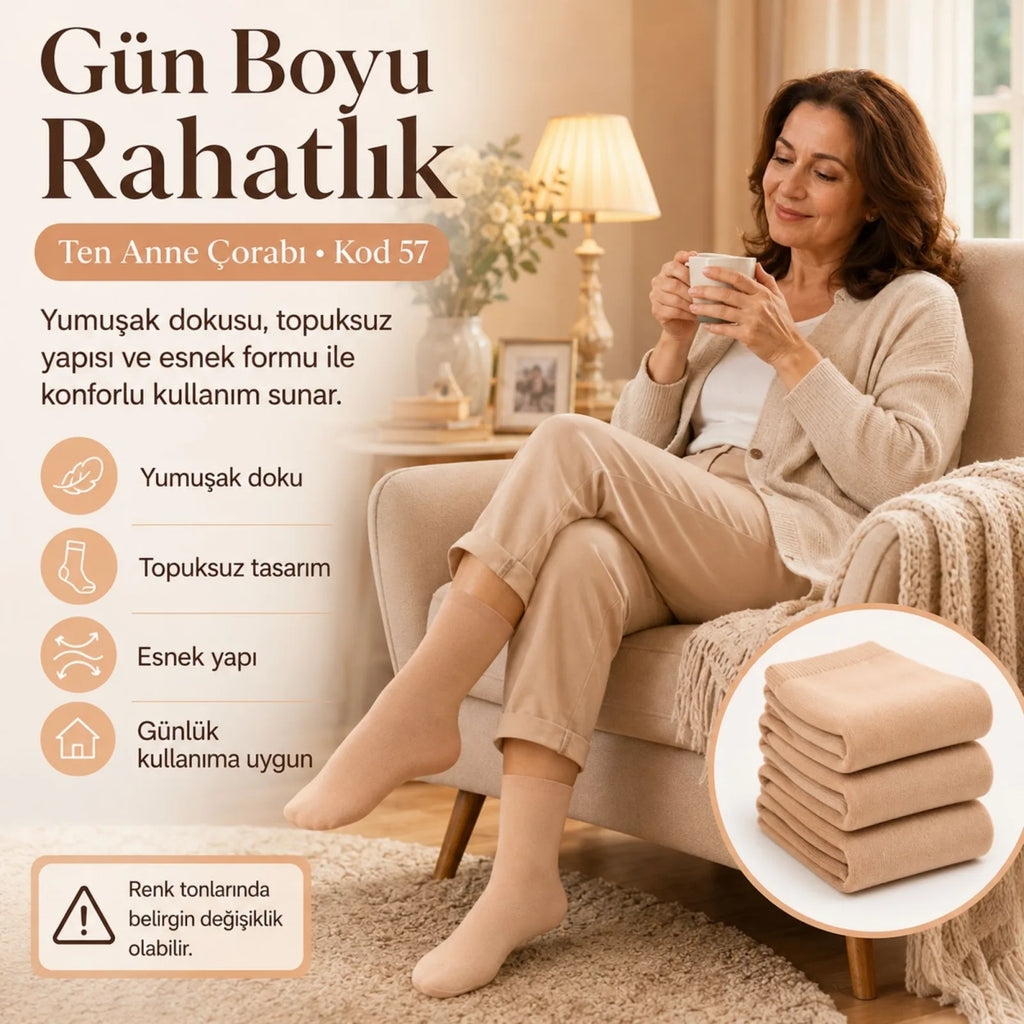 Kadın 40 Denye 6'lı İnce Anne Çorabı Dizaltı Topuksuz Esnek Günlük Kullanım Çorabı Ten Siyah Bronz Vizon