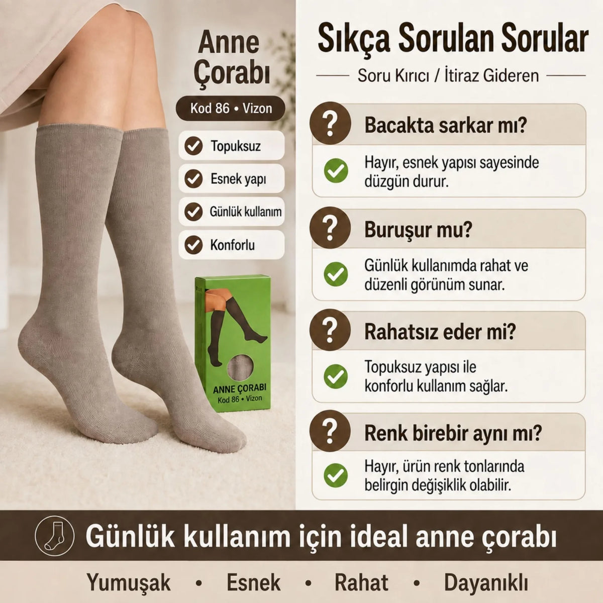 Kadın 70 Denye Kalın Anne Çorabı 12'li | Dizaltı Topuksuz Esnek, Ten Siyah Bronz Vizon