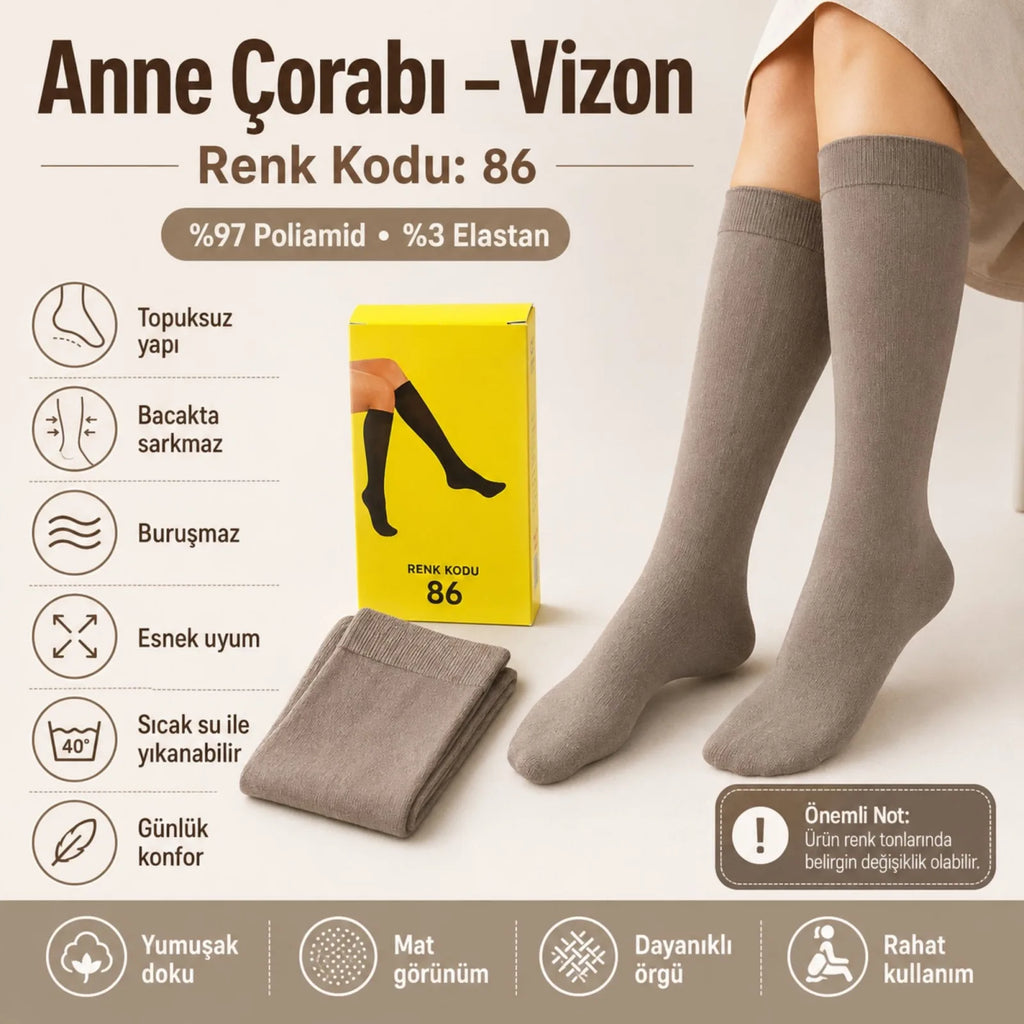 Kadın 40 Denye İnce Anne Çorabı 6'lı | Dizaltı Topuksuz Esnek, Ten Siyah Bronz Vizon