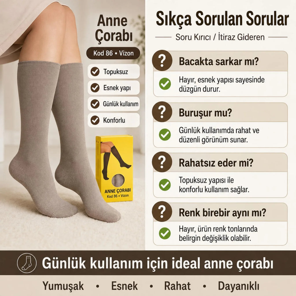 Kadın 40 Denye İnce Anne Çorabı 12'li | Dizaltı Topuksuz Esnek, Ten Siyah Bronz Vizon