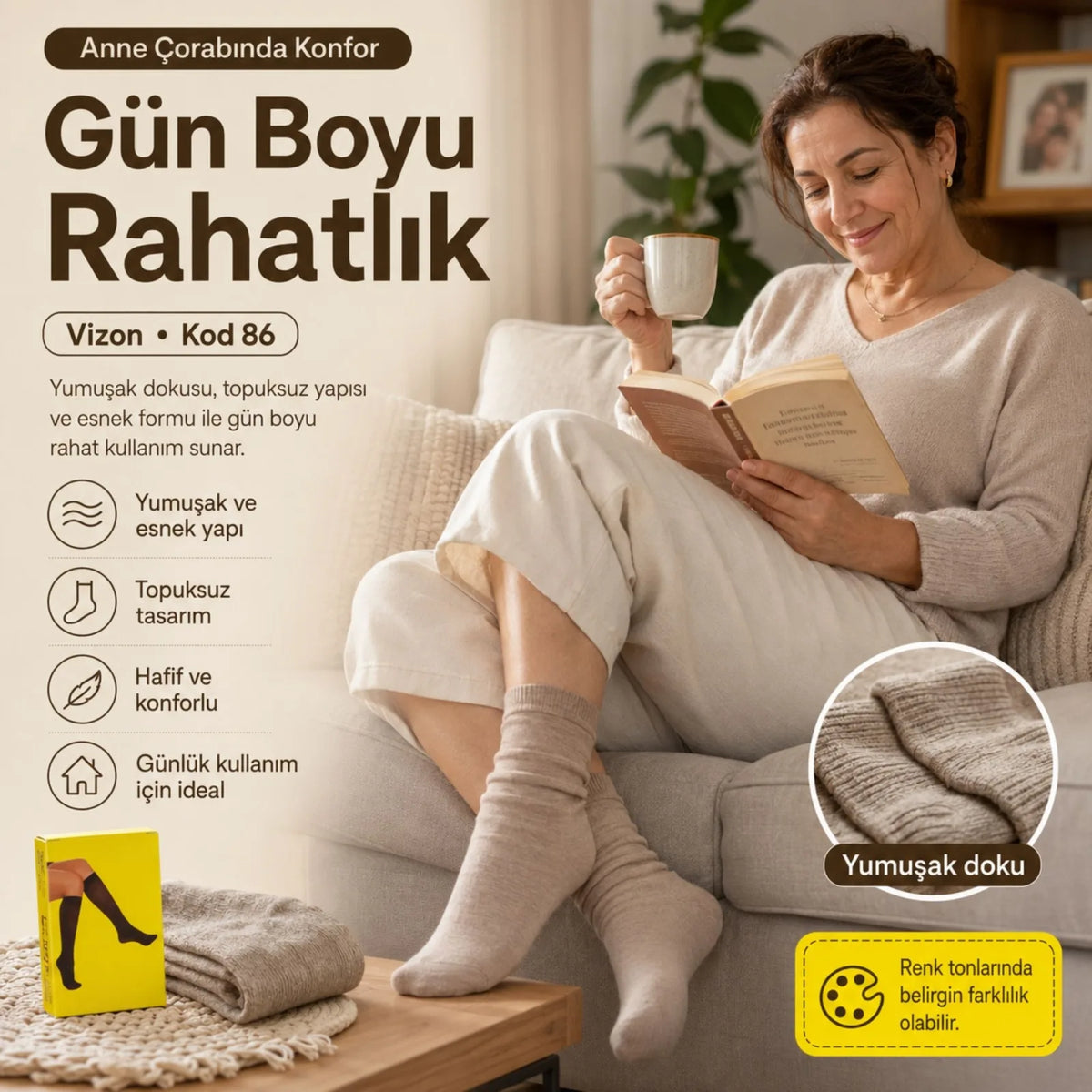 Kadın 40 Denye İnce Anne Çorabı 12'li | Dizaltı Topuksuz Esnek, Ten Siyah Bronz Vizon