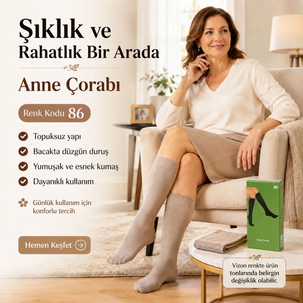 Kadın 70 Denye Kalın Anne Çorabı 12'li | Dizaltı Topuksuz Esnek, Ten Siyah Bronz Vizon