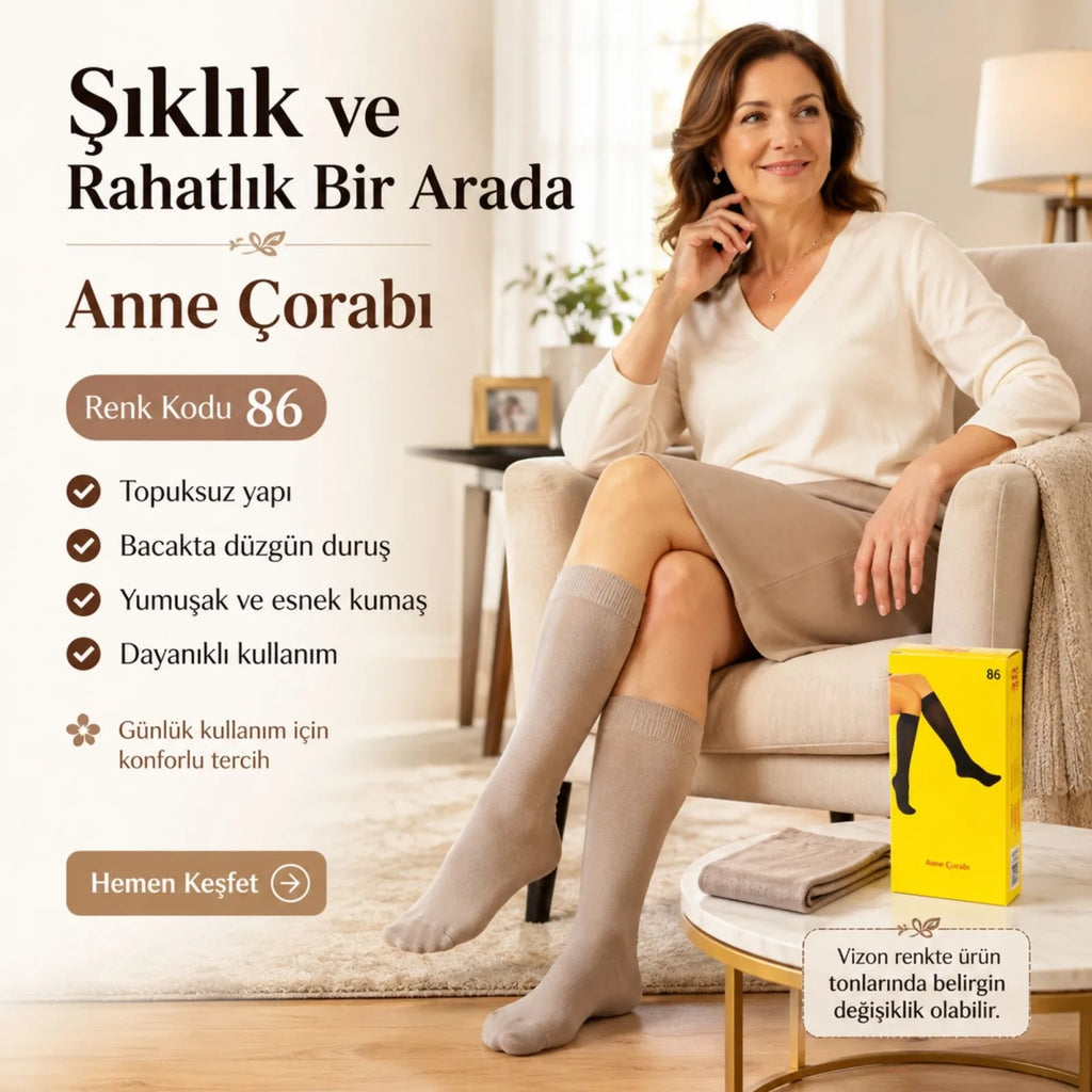 Kadın 40 Denye İnce Anne Çorabı 12'li | Dizaltı Topuksuz Esnek, Ten Siyah Bronz Vizon