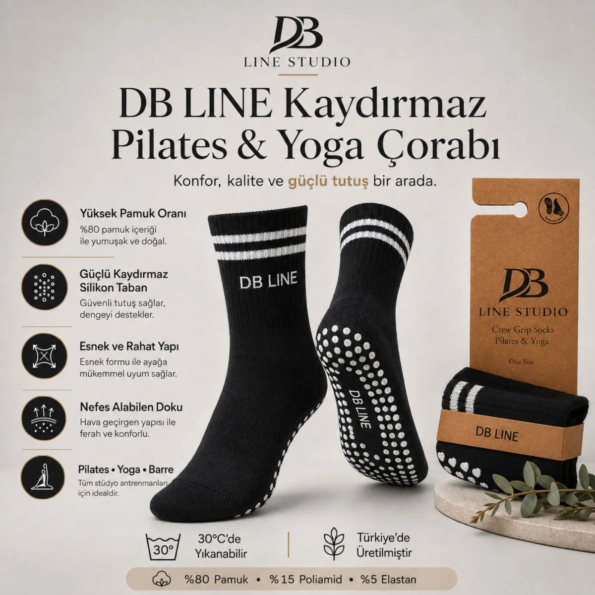 DB LINE Kaydırmaz Yoga Pilates Çorabı 4'lü | Pamuklu Silikon Taban, Barre Stüdyo Spor
