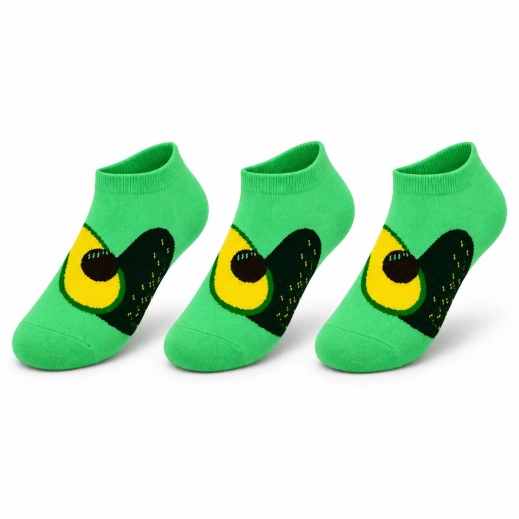 Kadın Avokado 3'lü Desenli Patik Çorap Pamuklu Dikişsiz Sneaker Uyumlu Eğlenceli Günlük Çorap