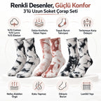 Unisex Batik Desenli Çorap 6'lı Set Pamuklu Uzun Soket Günlük Spor Nefes Alan Dikişsiz