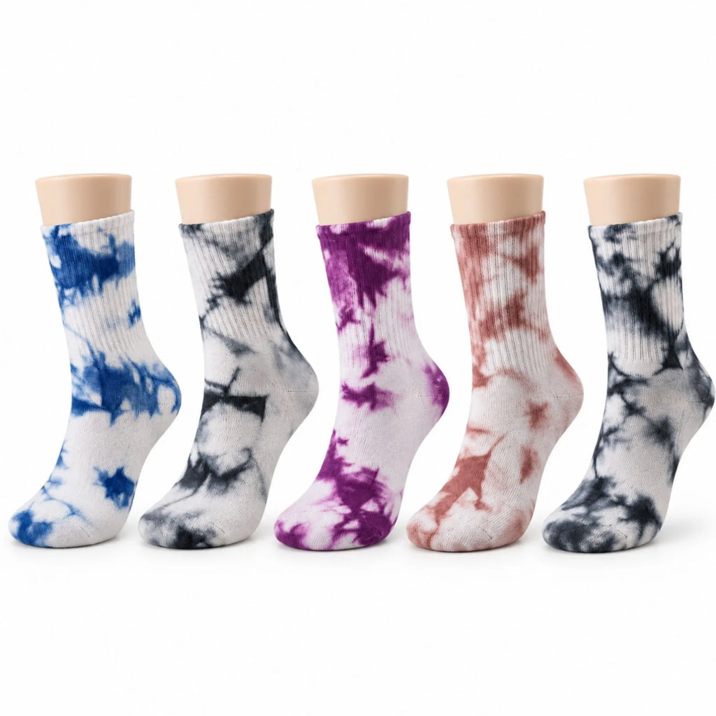 Unisex Batik Desenli Çorap 5'li Set Pamuklu Renkli Uzun Soket Dikişsiz Nefes Alan Günlük Spor Çorabı