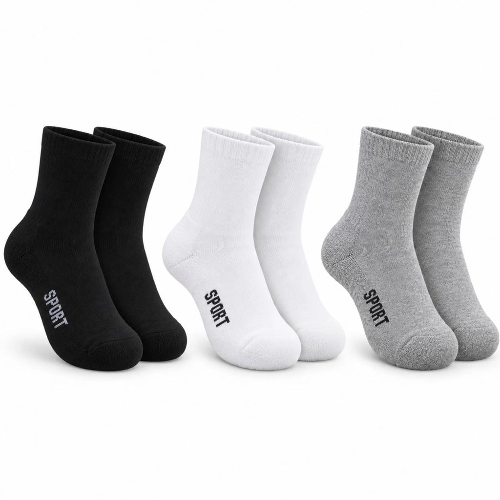 Çocuk Spor Çorap 3'lü Set Siyah Beyaz Gri İnce Dikişli Kokulu Yıkama Yumuşak Esnek Günlük Çorap Seti