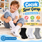 Çocuk Spor Çorap 6'lı Set Siyah Beyaz Gri İnce Dikişli Kokulu Yıkama Yumuşak Esnek Günlük Çorap Seti