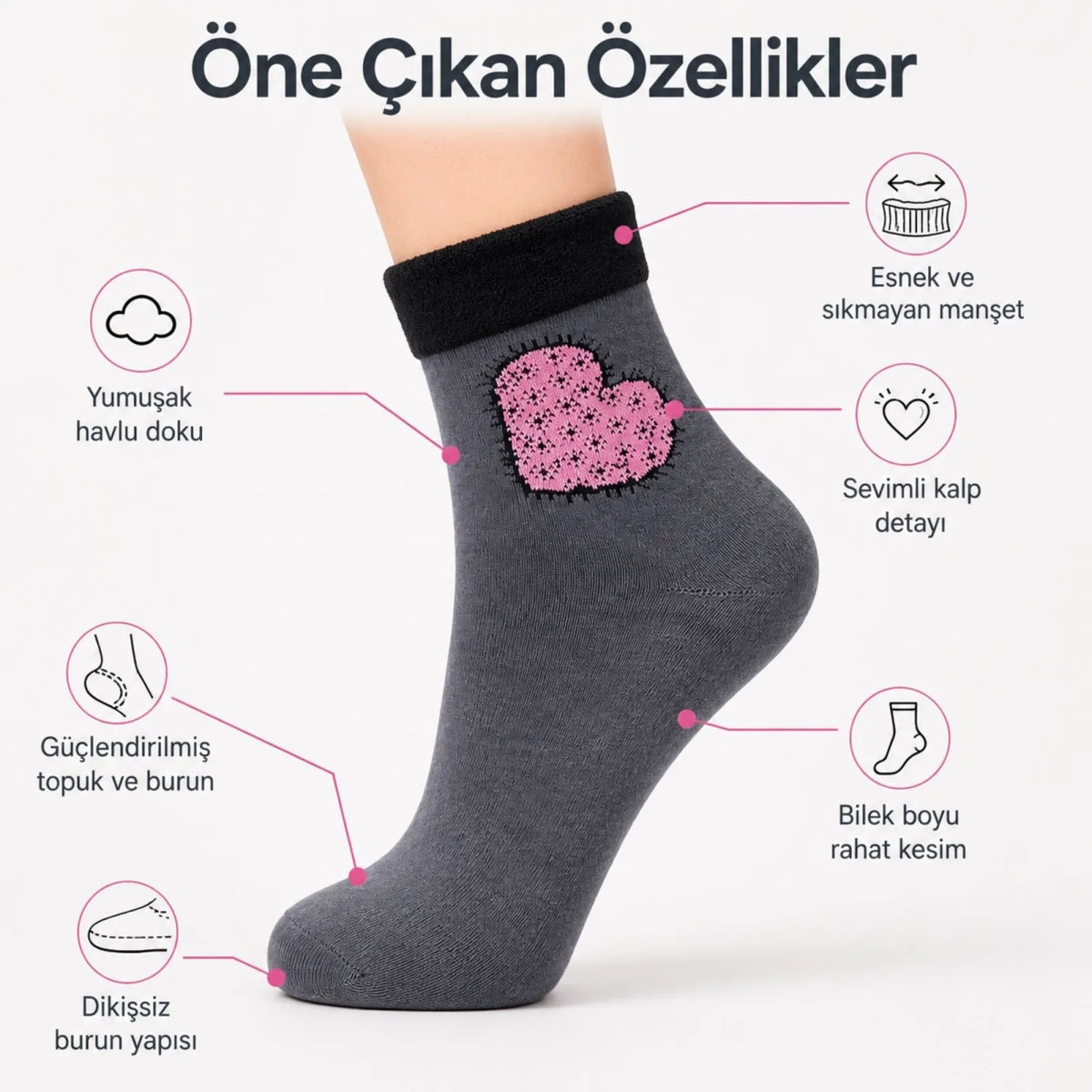 8’li Kadın Kışlık Havlu Çorap Sıcak Tutan Karışık Desenli Ekonomik Çoklu Çorap Seti