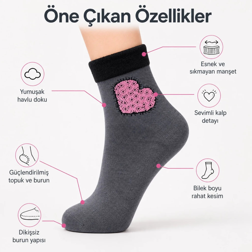 8’li Kadın Kışlık Havlu Çorap Sıcak Tutan Karışık Desenli Ekonomik Çoklu Çorap Seti