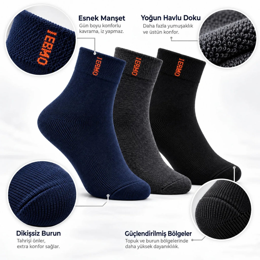 Erkek Çorap 6'lı Dikişsiz Havlu  | Orta Konç, Sıcak Tutan, Yumuşak ve Dayanıklı